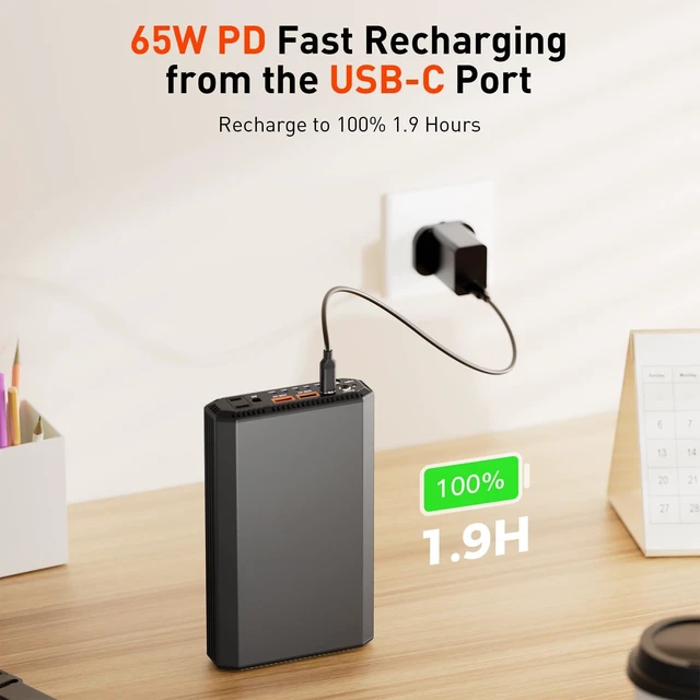Alt view image 7 of 7 - Paopaoyu Laptop Power Bank with 120W AC Outlet, 98Wh/27000mAh Portable Charger 65W PD USB C Fast Charging Laptop Battery Bank for iPhone Series, MacBook, Dell, Samsung and More