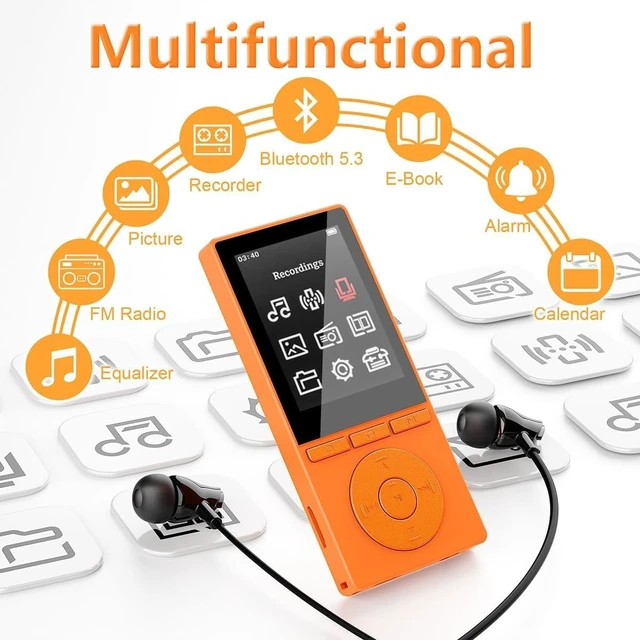 Alt view image 2 of 7 - 64GB MP3 Player with Bluetooth 5.3, Color Screen 2.4", Music Player with HiFi Sound, MP3 Players Built in HD Speaker Voice Recorder E-Book, Expanded Up to 128GB, Earphone Included, for Sports Runner