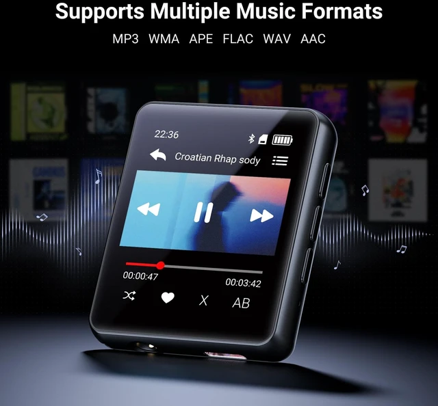 Alt view image 2 of 7 - 64GB MP3 Player with Bluetooth 5.3, Portable Digital Lossless Music Player, Built-in Speaker, 1.8 in Full Touch Screen, FM Radio, Speaker, Earphones Included, Support up to 512GB