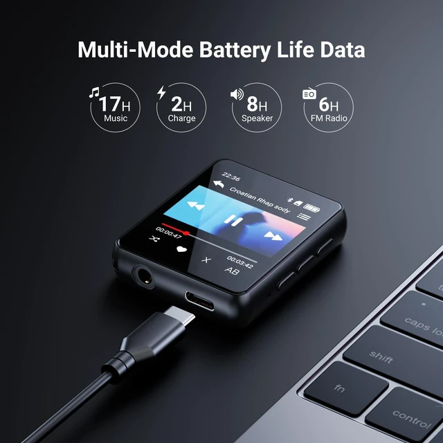 Alt view image 4 of 7 - 64GB MP3 Player with Bluetooth 5.3, Portable Digital Lossless Music Player, Built-in Speaker, 1.8 in Full Touch Screen, FM Radio, Speaker, Earphones Included, Support up to 512GB