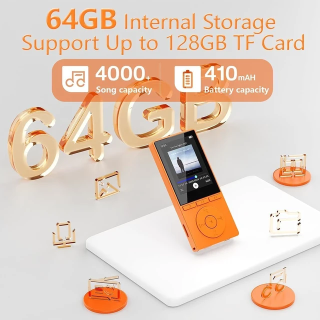 Alt view image 4 of 7 - 64GB MP3 Player with Bluetooth 5.3, Color Screen 2.4", Music Player with HiFi Sound, MP3 Players Built in HD Speaker Voice Recorder E-Book, Expanded Up to 128GB, Earphone Included, for Sports Runner