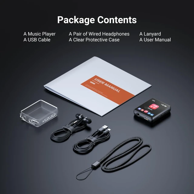 Alt view image 7 of 7 - 64GB MP3 Player with Bluetooth 5.3, Portable Digital Lossless Music Player, Built-in Speaker, 1.8 in Full Touch Screen, FM Radio, Speaker, Earphones Included, Support up to 512GB