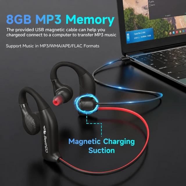 Alt view image 7 of 7 - IPX8 Waterproof Swimming Earbuds, BeatH2O S36 Headphones Bone Conduction | Clear Sound & Noise-Cancelling, Secure In-Ear Fit MP3 Player & Bluetooth 5.4 , 8GB Underwater Headphones for Swimming Running