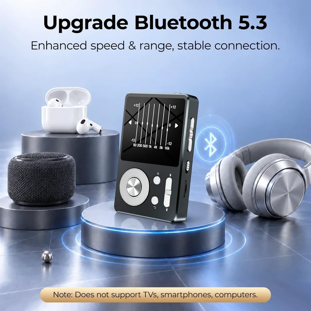 Alt view image 5 of 7 - HiFi MP3 Player with Bluetooth 5.3, 64GB Lossless Digital Audio Player | Music Player with High-Resolution, WMA/FLAC/APE/WAV Format Support, Portable MP3 Players with Car Audio Cable, Headphone