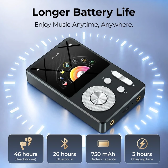 Alt view image 6 of 7 - HiFi MP3 Player with Bluetooth 5.3, 64GB Lossless Digital Audio Player | Music Player with High-Resolution, WMA/FLAC/APE/WAV Format Support, Portable MP3 Players with Car Audio Cable, Headphone