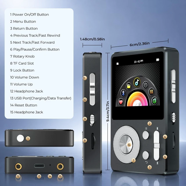 Alt view image 7 of 7 - HiFi MP3 Player with Bluetooth 5.3, 64GB Lossless Digital Audio Player | Music Player with High-Resolution, WMA/FLAC/APE/WAV Format Support, Portable MP3 Players with Car Audio Cable, Headphone