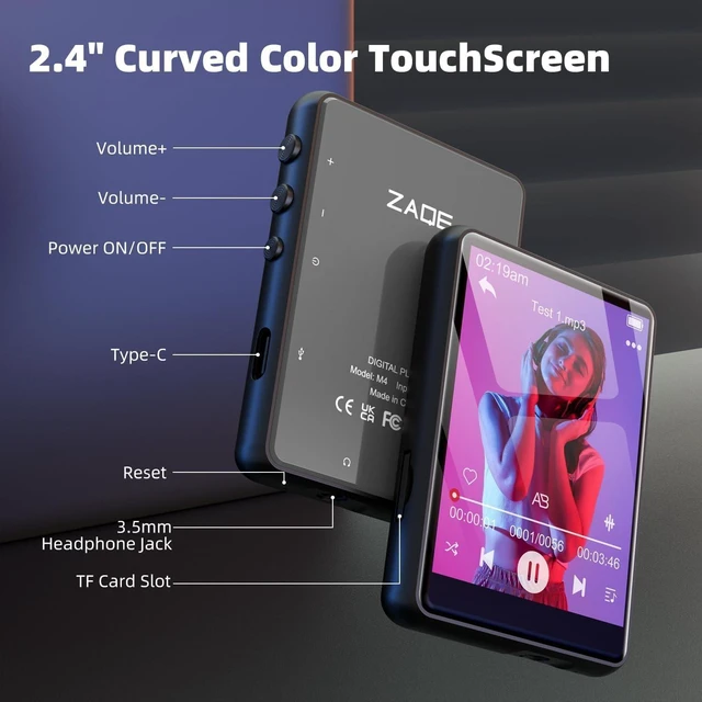 Alt view image 5 of 7 - 64GB MP3 Player with Bluetooth 5.4, 2.4" Portable HiFi Music Player with FM Radio/HD Speaker/E-Book, Digital Music Player Earphones Included