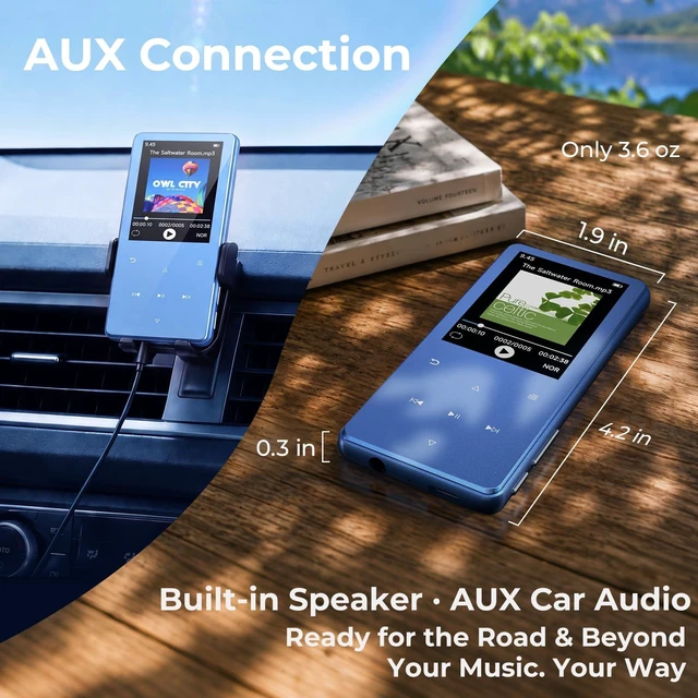 Alt view image 5 of 7 - 64GB MP3 Player with Bluetooth 5.3, Zinc Alloy Body, Built-in Speaker | 2.4" Screen, Touch Buttons, 45H Battery, HiFi Sound, FM Radio, Voice Recorder, Resume Playback, Supports 128GB microSD Card