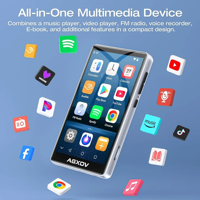 Alt view image 2 of 7 - Android 14 MP3 Player with Bluetooth and WiFi, Android Spotify Music Player for Pandora, Amazon Music, Audible.16GB Memory,4" Touchscreen, Speaker, Supports Play Store,Up to 1TB