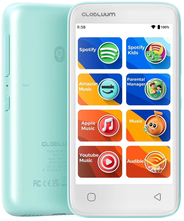Main image of MP3 Player for Kids, Parental Controls, Spotify Compatible, Audible, 16GB | Kids Music Streaming, No Browser, Parent Approved Apps, 4" Touchscreen, WiFi and Bluetooth 5.0, Lightweight, Pearl Blue
