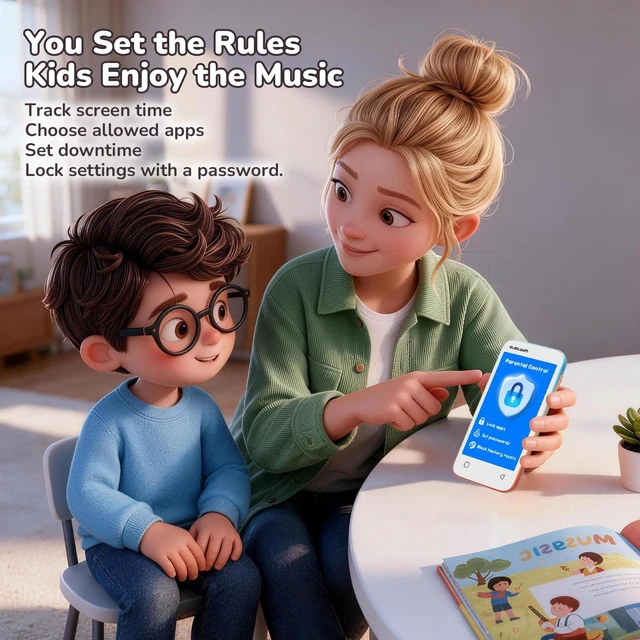 Alt view image 5 of 7 - MP3 Player for Kids, Parental Controls, Audible, Spotify Compatible, 16GB | Kids Music Streaming, No Browser, Parent Approved Apps, 4" Touchscreen, Lightweight, WiFi and Bluetooth 5.0, Ocean Sunset