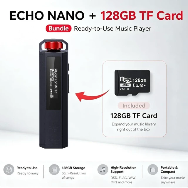 Alt view image 2 of 7 - FiiO SNOWSKY Echo Nano Retro HiFi Music Player, Includes 128GB TF Card | With Scroll Wheel, CS43131 DAC, USB DAC, Lossless Audio Player Supporting DSD256/FLAC/WAV/MP3, 3.5mm Output, 256GB Expansion