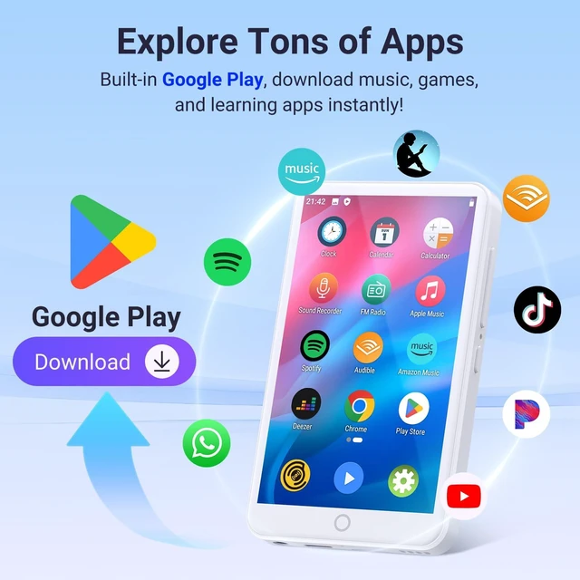 Alt view image 2 of 7 - MECHEN Android 10 MP3 Player,4" Touchscreen Bluetooth WiFi,White | Android 10 OS, 2GB RAM+16GB ROM, Speaker, Spotify/Amazon Music/Audible, Google Play Store for Apps