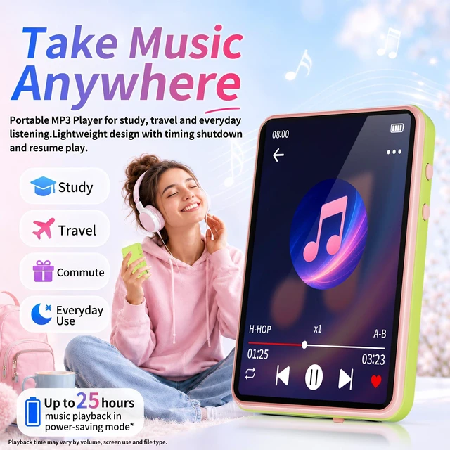 Alt view image 4 of 7 - CONODO 32GB MP3 Player with Bluetooth 5.3,Speaker,2.4" Touch Screen,Green | Portable MP3 Music Player with FM Radio,SD Card Slot up to 128GB,Resume Play,E-book,Sleep Timer for Running,Travel,Study