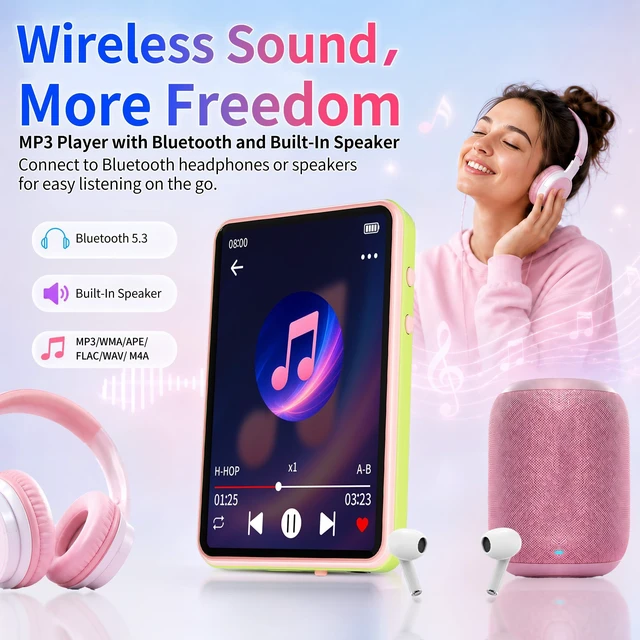 Alt view image 6 of 7 - CONODO 32GB MP3 Player with Bluetooth 5.3,Speaker,2.4" Touch Screen,Green | Portable MP3 Music Player with FM Radio,SD Card Slot up to 128GB,Resume Play,E-book,Sleep Timer for Running,Travel,Study