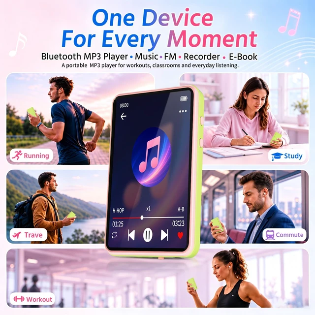 Alt view image 7 of 7 - CONODO 32GB MP3 Player with Bluetooth 5.3,Speaker,2.4" Touch Screen,Green | Portable MP3 Music Player with FM Radio,SD Card Slot up to 128GB,Resume Play,E-book,Sleep Timer for Running,Travel,Study