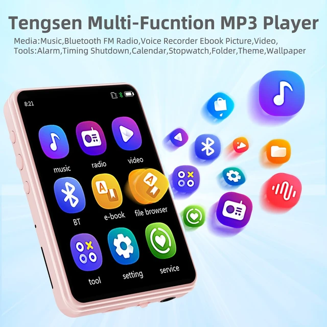 Alt view image 2 of 7 - Tengsen MP3 Player with Bluetooth 5.3,Touch Screen&Speaker,64GB Pink | 2.4" Music Player with FM Radio, E-book, 4 Playback Modes and MicroSD Expansion up to 128GB for Sports, Travel and Daily Use