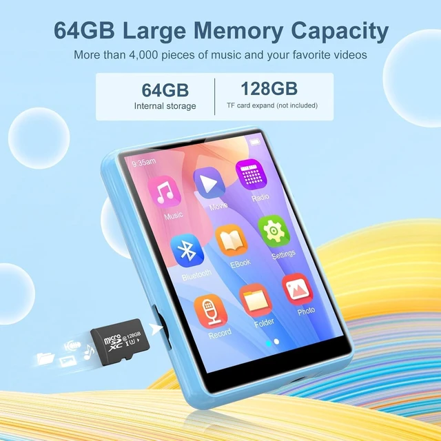 Alt view image 5 of 7 - MP3 Player with Bluetooth 5.4, ZAQE 64GB 2.4" Portable HiFi Music Player with FM Radio/HD Speaker/E-Book, Digital Music Player Earphones Included