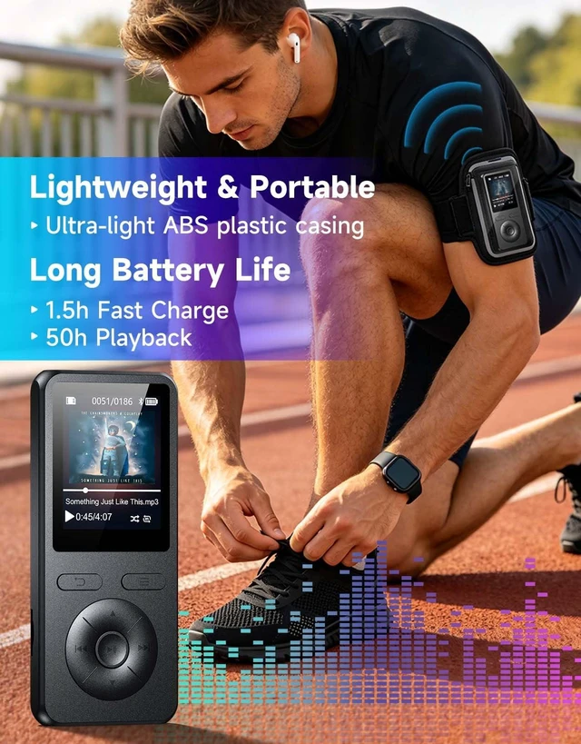 Alt view image 6 of 7 - 64GB
MP3
Player
with
Bluetooth
5.3
with
Speaker,Classic
Physical
Buttons | 1.8" Screen Portable Music Player HiFi Lossless Sound, FM Radio & Voice Recorder,Lightweight,Supports Expanded Up to 128GB