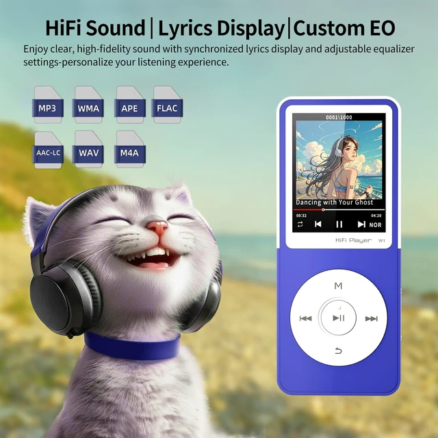 Alt view image 3 of 7 - CONODO MP3 Player with Bluetooth 5.3, 1.8" Screen, Color-Block Music Player | with FM Radio, Voice Recorder, A-B Repeat, Resume Playback and Up to 128GB microSD for Running and Travel Navy Blue 64GB