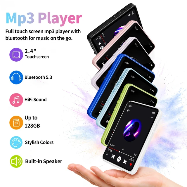 Alt view image 3 of 7 - Tengsen MP3 Player with Bluetooth 5.3,Touch Screen&Speaker,32GB Light Blue | Portable Music Player with FM Radio,E-book,Shuffle and Repeat Modes,MicroSD 128GB Expansion for Workouts,Travel,Study