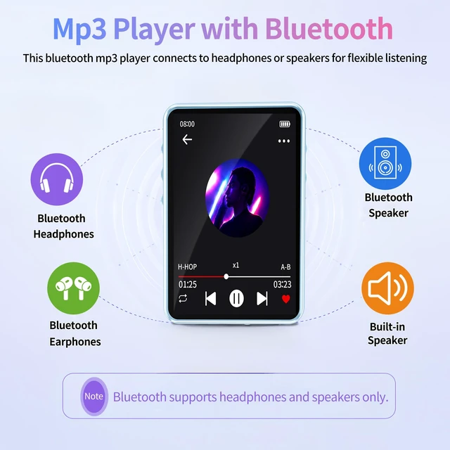 Alt view image 4 of 7 - Tengsen MP3 Player with Bluetooth 5.3,Touch Screen&Speaker,32GB Light Blue | Portable Music Player with FM Radio,E-book,Shuffle and Repeat Modes,MicroSD 128GB Expansion for Workouts,Travel,Study