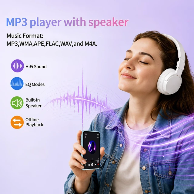 Alt view image 5 of 7 - Tengsen MP3 Player with Bluetooth 5.3,Touch Screen&Speaker,32GB Light Blue | Portable Music Player with FM Radio,E-book,Shuffle and Repeat Modes,MicroSD 128GB Expansion for Workouts,Travel,Study