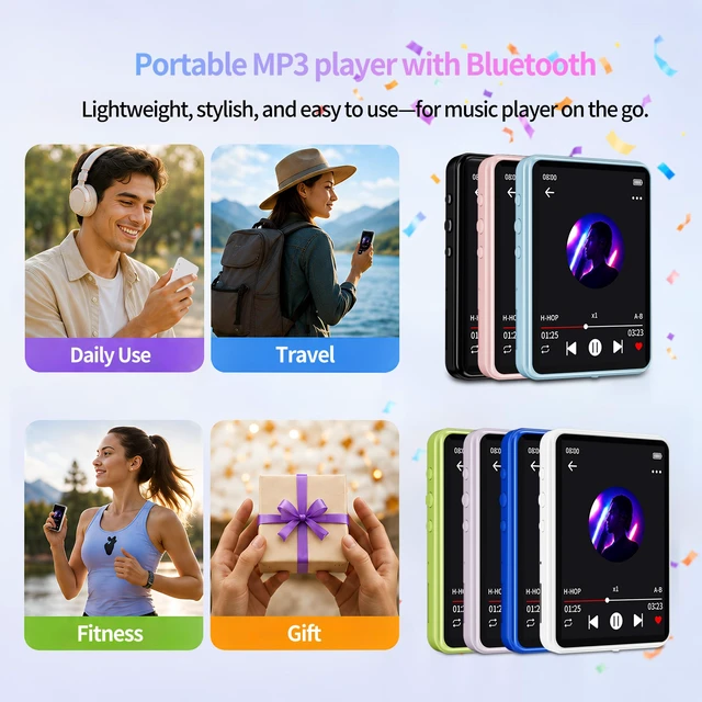 Alt view image 7 of 7 - Tengsen MP3 Player with Bluetooth 5.3,Touch Screen&Speaker,32GB Light Blue | Portable Music Player with FM Radio,E-book,Shuffle and Repeat Modes,MicroSD 128GB Expansion for Workouts,Travel,Study