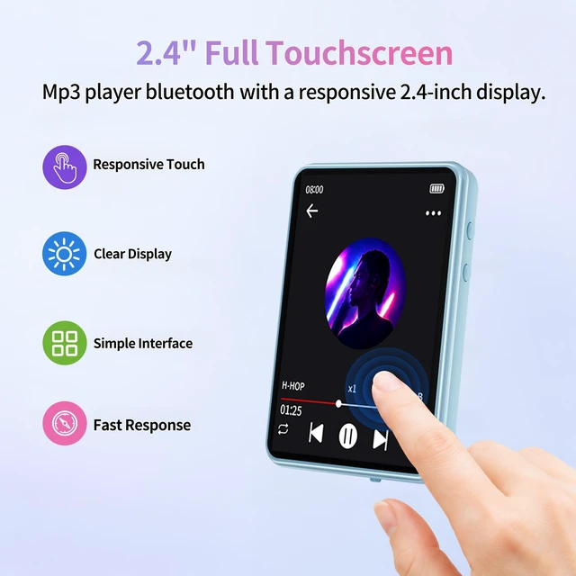 Alt view image 6 of 7 - Tengsen MP3 Player with Bluetooth 5.3,Touch Screen&Speaker,32GB Light Blue | Portable Music Player with FM Radio,E-book,Shuffle and Repeat Modes,MicroSD 128GB Expansion for Workouts,Travel,Study