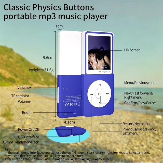 Alt view image 3 of 7 - CONODO MP3 Player with Bluetooth 5.3, 1.8" Screen, Color-Block Music Player | with FM Radio, Voice Recorder, A-B Repeat, Resume Playback and Up to 128GB microSD for Running and Travel Navy Blue 32GB