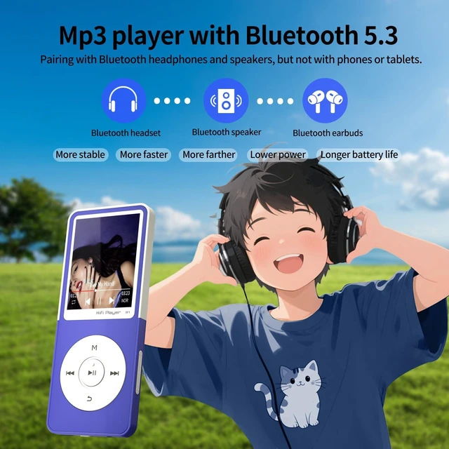 Alt view image 6 of 7 - CONODO MP3 Player with Bluetooth 5.3, 1.8" Screen, Color-Block Music Player | with FM Radio, Voice Recorder, A-B Repeat, Resume Playback and Up to 128GB microSD for Running and Travel Navy Blue 32GB