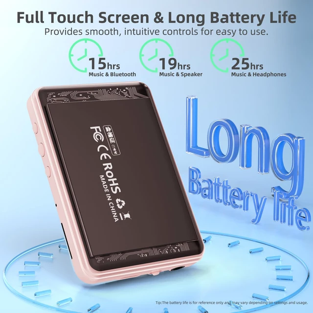 Alt view image 7 of 7 - Tengsen MP3 Player with Bluetooth 5.3,Touch Screen&Speaker,64GB Pink | 2.4" Music Player with FM Radio, E-book, 4 Playback Modes and MicroSD Expansion up to 128GB for Sports, Travel and Daily Use