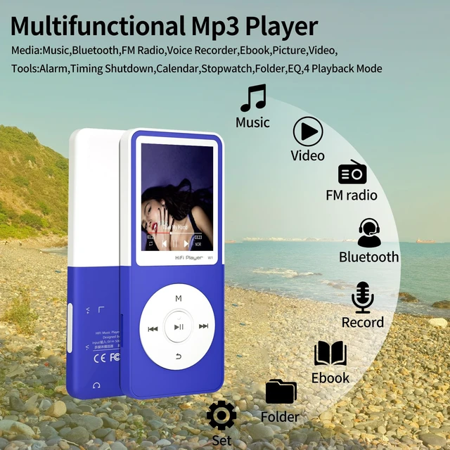 Alt view image 2 of 7 - CONODO MP3 Player with Bluetooth 5.3, 1.8" Screen, Color-Block Music Player | with FM Radio, Voice Recorder, A-B Repeat, Resume Playback and Up to 128GB microSD for Running and Travel Navy Blue 32GB