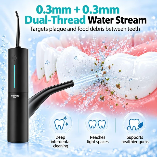 Alt view image 4 of 7 - Cordless Water Flosser, Rechargeable Water Dental Flosser Pick for Teeth, IPX7 Waterproof Electric Water Dental Flosser, 3 Modes 4 Replaceable Jet Tips, Oral Irrigator for Home Travel (Black)