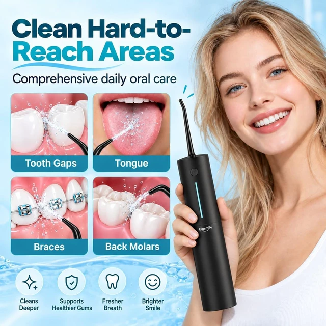 Alt view image 7 of 7 - Cordless Water Flosser, Rechargeable Water Dental Flosser Pick for Teeth, IPX7 Waterproof Electric Water Dental Flosser, 3 Modes 4 Replaceable Jet Tips, Oral Irrigator for Home Travel (Black)