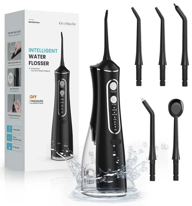 Main image of OasiSmile Water Flosser for Teeth Cleaning: 300ML Cordless Oral Irrigator with DIY Strength for Daily Care & Braces, 30-Day Battery, 4 Modes & 5 Jet Tips,IPX7 Waterproof Dental Flosser for Home Travel