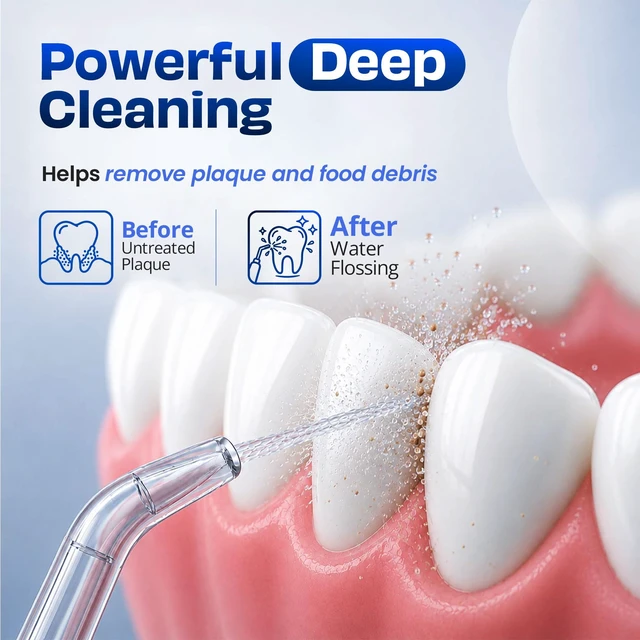 Alt view image 2 of 7 - Water Flosser for Teeth, Portable Cordless Water Flosser for Braces, Black | Rechargeable Oral Irrigator, Electric Flosser for Teeth & Gums, Water Dental Flosser, IPX7 Waterproof, Home & Travel