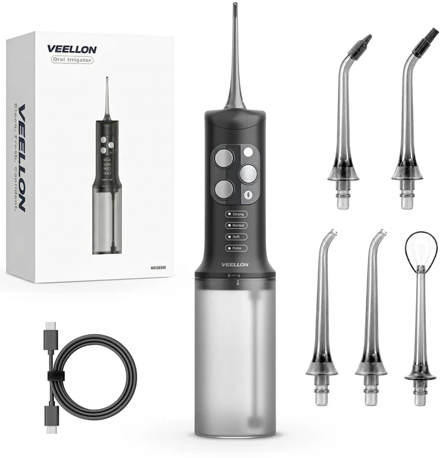 Main image of Water Flosser for Teeth, Portable Cordless Water Flosser for Braces, Black | Rechargeable Oral Irrigator, Electric Flosser for Teeth & Gums, Water Dental Flosser, IPX7 Waterproof, Home & Travel