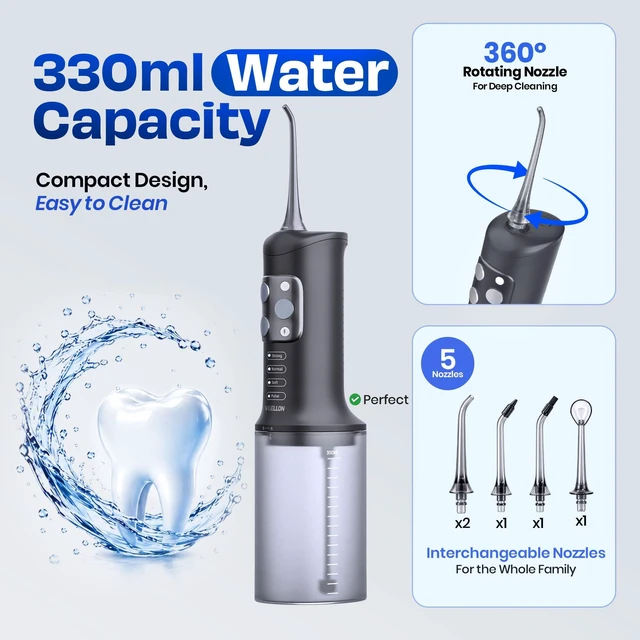Alt view image 3 of 7 - Water Flosser for Teeth, Portable Cordless Water Flosser for Braces, Black | Rechargeable Oral Irrigator, Electric Flosser for Teeth & Gums, Water Dental Flosser, IPX7 Waterproof, Home & Travel