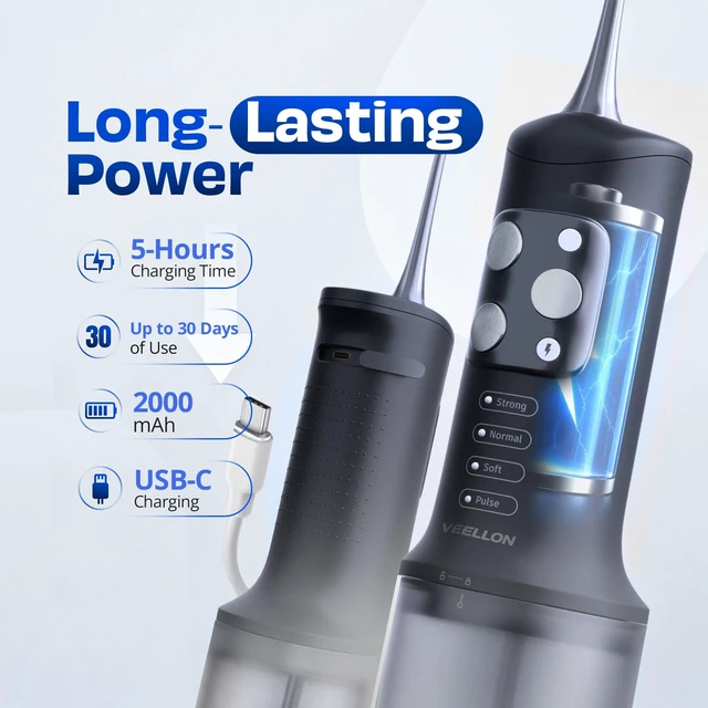 Alt view image 5 of 7 - Water Flosser for Teeth, Portable Cordless Water Flosser for Braces, Black | Rechargeable Oral Irrigator, Electric Flosser for Teeth & Gums, Water Dental Flosser, IPX7 Waterproof, Home & Travel