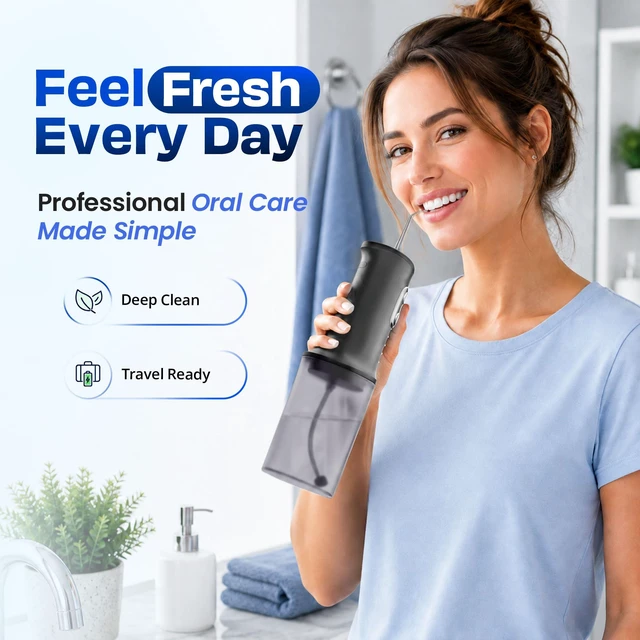 Alt view image 7 of 7 - Water Flosser for Teeth, Portable Cordless Water Flosser for Braces, Black | Rechargeable Oral Irrigator, Electric Flosser for Teeth & Gums, Water Dental Flosser, IPX7 Waterproof, Home & Travel