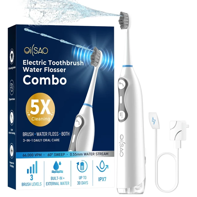 Main image of Electric Toothbrush with Water Flosser, Sonic & Cordless 3-in-1 Set | Water Flossing Toothbrush,3 Pressure Modes, 30-Day Battery, Waterproof Portable Oral Care Kit for Braces & Sensitive Gums