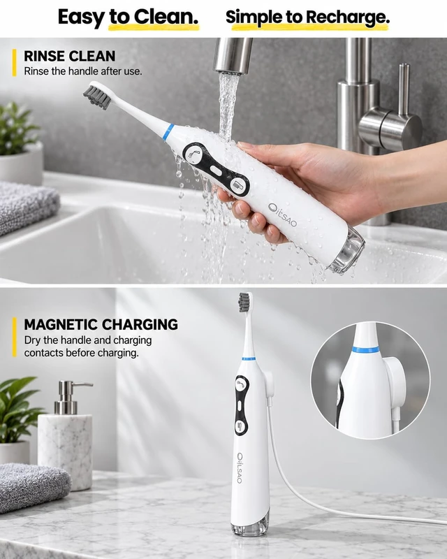Alt view image 6 of 7 - Electric Toothbrush with Water Flosser, Sonic & Cordless 3-in-1 Set | Water Flossing Toothbrush,3 Pressure Modes, 30-Day Battery, Waterproof Portable Oral Care Kit for Braces & Sensitive Gums