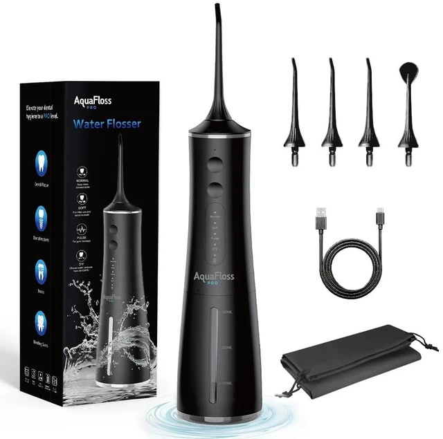 Main image of AquaFloss Pro Water Dental Flosser Teeth Pick Portable Cordless Oral Irrigator 300ml Water Tank Rechargeable Travel Teeth Cleaner IPX7 Waterproof Electric Water Flosser BV609 (Black)