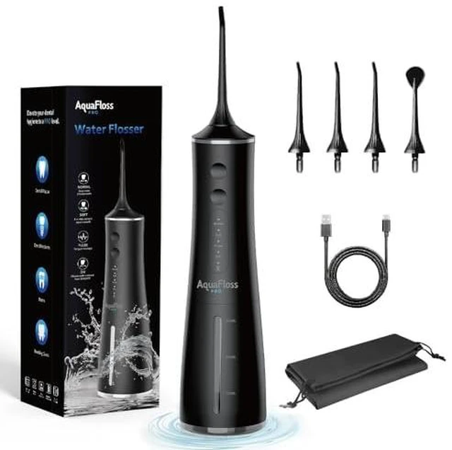 Alt view image 2 of 6 - AquaFloss Pro Water Dental Flosser Teeth Pick Portable Cordless Oral Irrigator 300ml Water Tank Rechargeable Travel Teeth Cleaner IPX7 Waterproof Electric Water Flosser BV609 (Black)