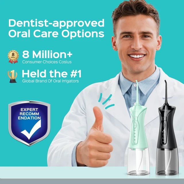 Alt view image 2 of 7 - COSLUS C30 Water Dental Flosser, Upgraded DIY Mode, Black Green, 2Pcs | 300ML Larger Tank, 4 Modes Portable Teeth Pick for Family Gentle & Precision Oral Care, Cordless Portable for Home Travel Use