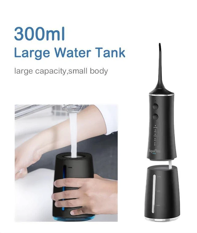 Alt view image 4 of 6 - AquaFloss Pro Water Dental Flosser Teeth Pick Portable Cordless Oral Irrigator 300ml Water Tank Rechargeable Travel Teeth Cleaner IPX7 Waterproof Electric Water Flosser BV609 (Black)