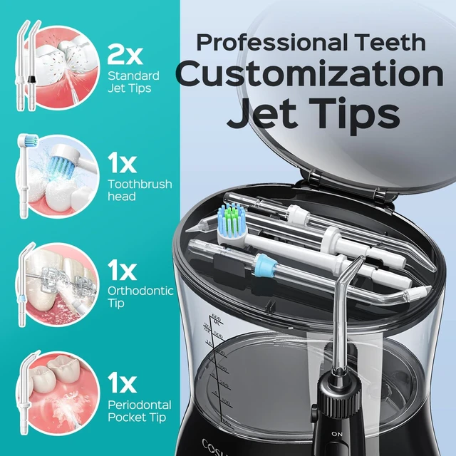 Alt view image 6 of 7 - COSLUS E1 Electric Water Dental Flosser, Professional 12 Pressure, Black | Professional Water Dental Pick for Braces, Orthodontic Care, Sensitive Gums, 5 Multi-Functional Tips for Family Use