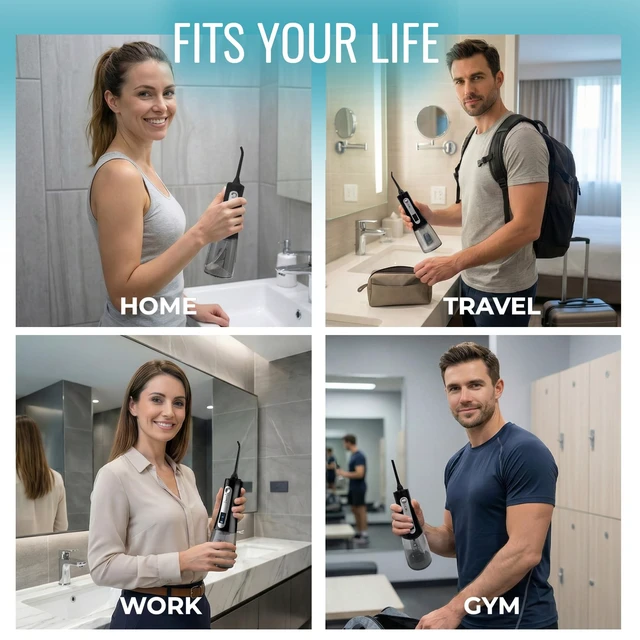 Alt view image 2 of 7 - VAUGEN Cordless Portable Water Flosser for Teeth | Deep Cleaning, Gentle on Gums | 5 Smart Modes | LED Display | 350ML Tank | IPX7 Waterproof | 8 Tips | Rechargeable