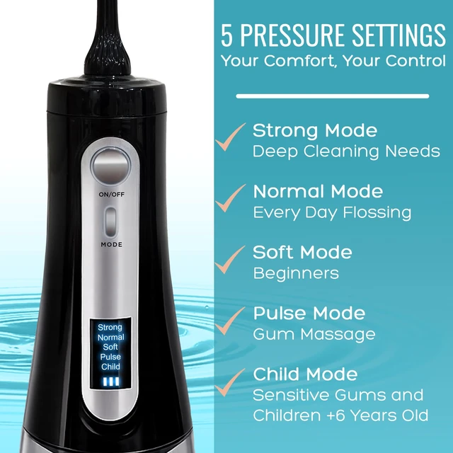 Alt view image 5 of 7 - VAUGEN Cordless Portable Water Flosser for Teeth | Deep Cleaning, Gentle on Gums | 5 Smart Modes | LED Display | 350ML Tank | IPX7 Waterproof | 8 Tips | Rechargeable